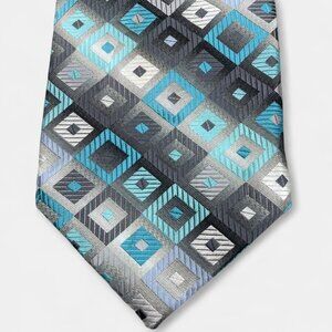 Croft & Barrow Tie Turquoise Silver Geometric Checker Formal Professional
